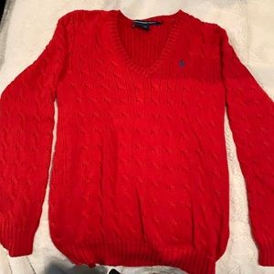 Ralph Lauren Sport 100% Cotton cabled v-neck sweater. Red. Size Medium.